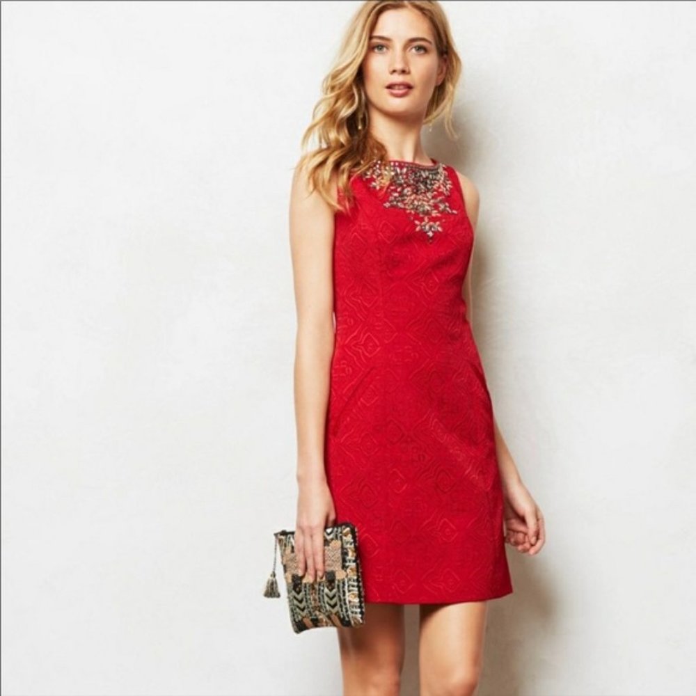 Anthropologie Moulinette Soeurs Red Holiday Toulouse Rhinestone Dress 4